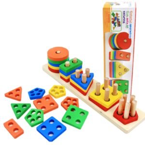 Wooden 5-Column Shape Sorter – Learn Shapes, Colors & Coordination