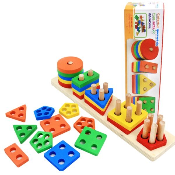 Wooden 5-Column Shape Sorter – Learn Shapes, Colors & Coordination